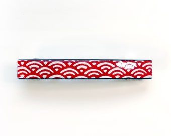 Barrette mince japonaise en papier Washi laqué Nami rouge