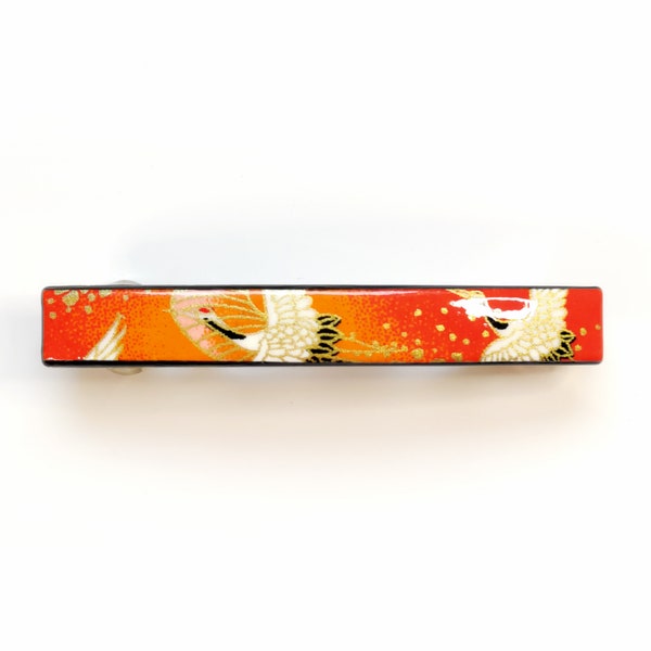 Barrette mince japonaise en papier Washi laqué Envol orange