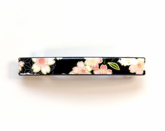 Japanese thin hair clip lacquered Washi paper Black sakura