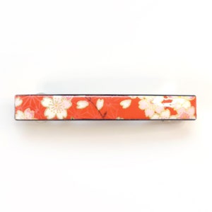 Thin Japanese hair clip in orange Sakura lacquered Washi paper