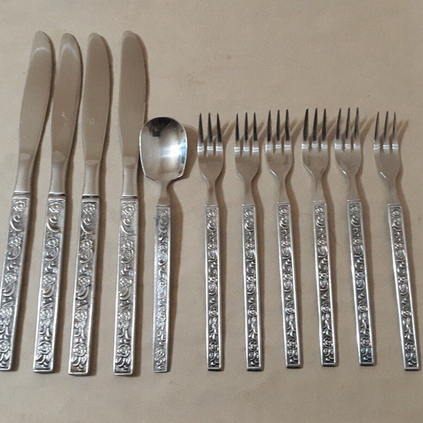 Costellano Pattern by National Stainless Embossed Floral Vintage Flatware Japan