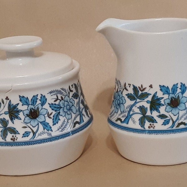 Noritake Progression China Blue Moon Floral Porclain Sugar Bowl & Creamer no. 9022