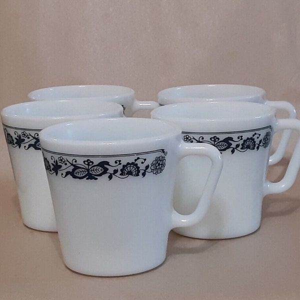 Pyrex Coffee Mugs "Old Town Blue" Milk Glass, Discontinued Corelle by Corning