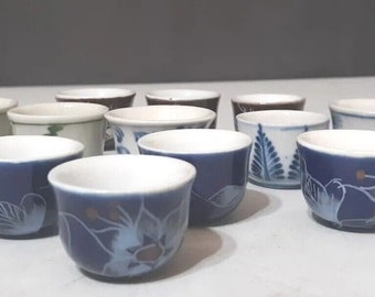 Vintage miniature hand painted Chinese Culture porcelain tea cups 14pc lot