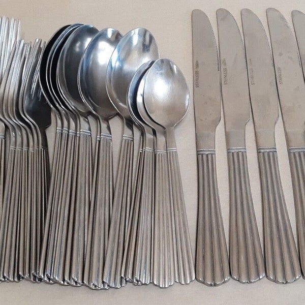 unf2201 Stainless Steel Flatware Silverware China, Ridges, Fork, Spoon, Knife