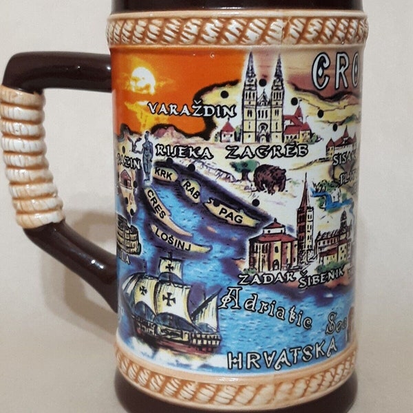 Croatian Cities Illustrated Ceramic Coffee Mug,Keramika Augustin Masterpiece