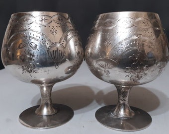 Vintage Silver Plate Ornate Etched Goblets Epns pair silver goblet no 7596 India