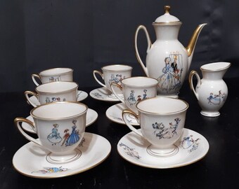 Waldershof Bavaria Germany Gold Trim Demitasse Bone China Cups & Saucer 14pc set