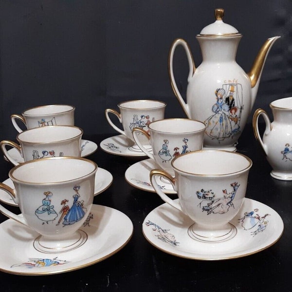 Waldershof Bavaria Germany Gold Trim Demitasse Bone China Cups & Saucer 14pc set