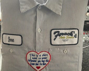 Memory pillow made from a loved ones clothing with message patch included