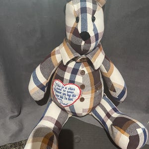Memory Bear made from a  loved ones shirt includes message patch
