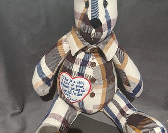 Memory Bear made from a  loved ones shirt includes message patch