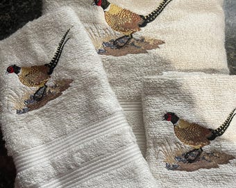 Pheasant Embroidered 3 Piece Towel Set