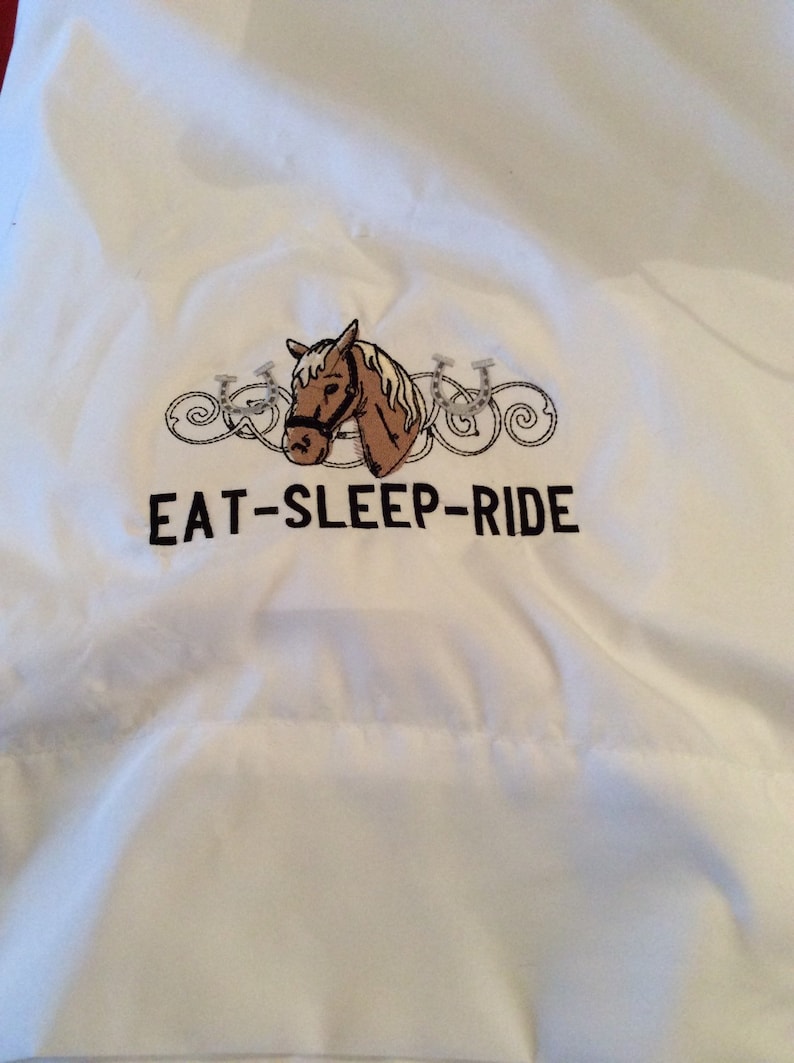 Horse design embroidered on pillow case white standard size
