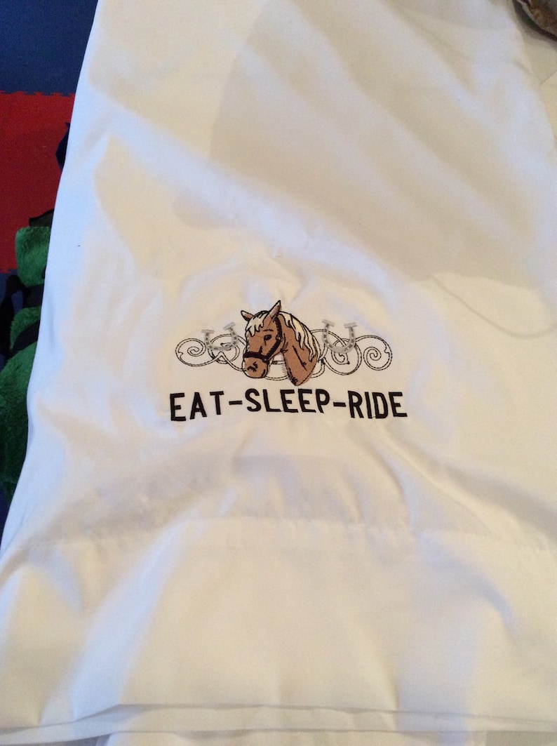 Horse design embroidered on pillow case white standard size