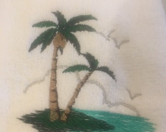 Palm tree scene 3 piece bath towel set