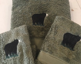 Embroidered Black Bear 3-Piece Towel Set