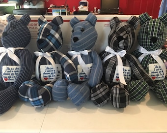 5 memory bears made from loved ones clothing