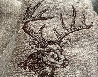 Embroidered Buck 3-Piece Towel Set Bath, Hand & Washcloth