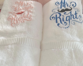 Mr and Mrs embroidered hand towels