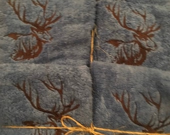 Elk Embroidered 6 Piece Bath Towel Set Brown ,red ,white ,blue or gray
