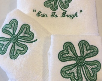 Shamrock embroidered 3 piece bath towel set