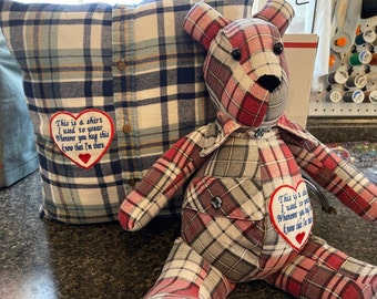 Memory Pillow and Bear Set Made From Your Shirts