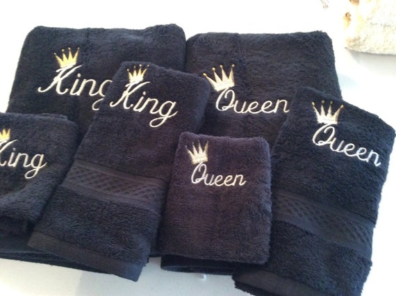 King and Queen Embroidered in Silver Lettering on Black or White 6