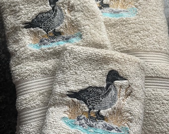 Loon  Embroidered 3 Piece Towel Set