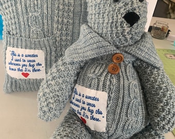 Memory Pillow and bear combination with message patch  included with this listing