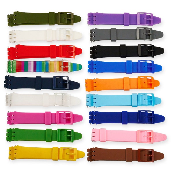 17mm Silicone Rubber Swatch Watch Strap Soft Band Replacement 18 COLOURS New