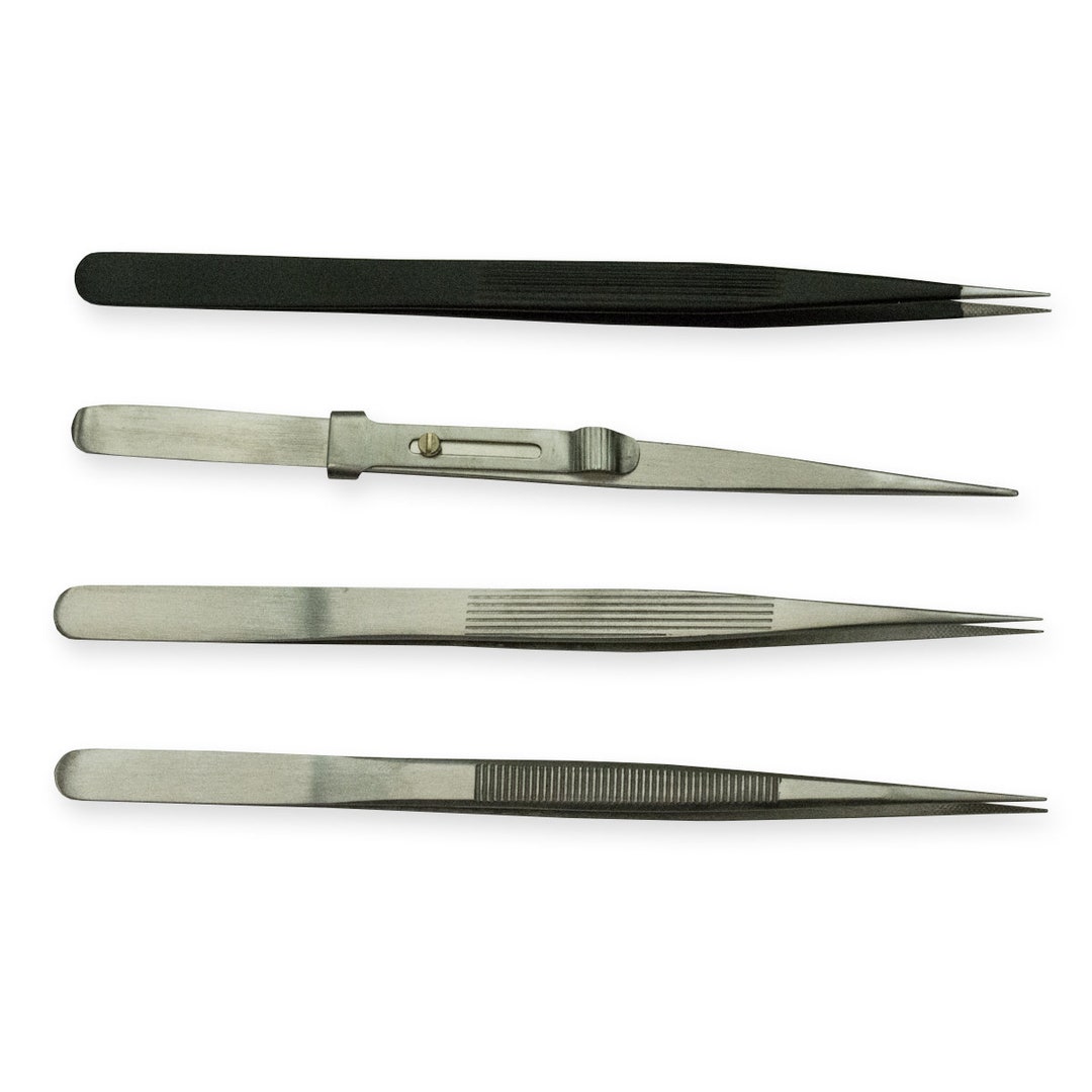 4 Jewellers Tweezers Set Locking Titanium Epoxy Watch & Jewellery Craft