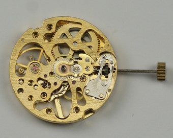 Skeleton gold mechanical manual wind watch movement steampunk project modding