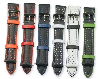 Racing contrast genuine leather perforated mens watch straps 18mm 20m 22mm strap