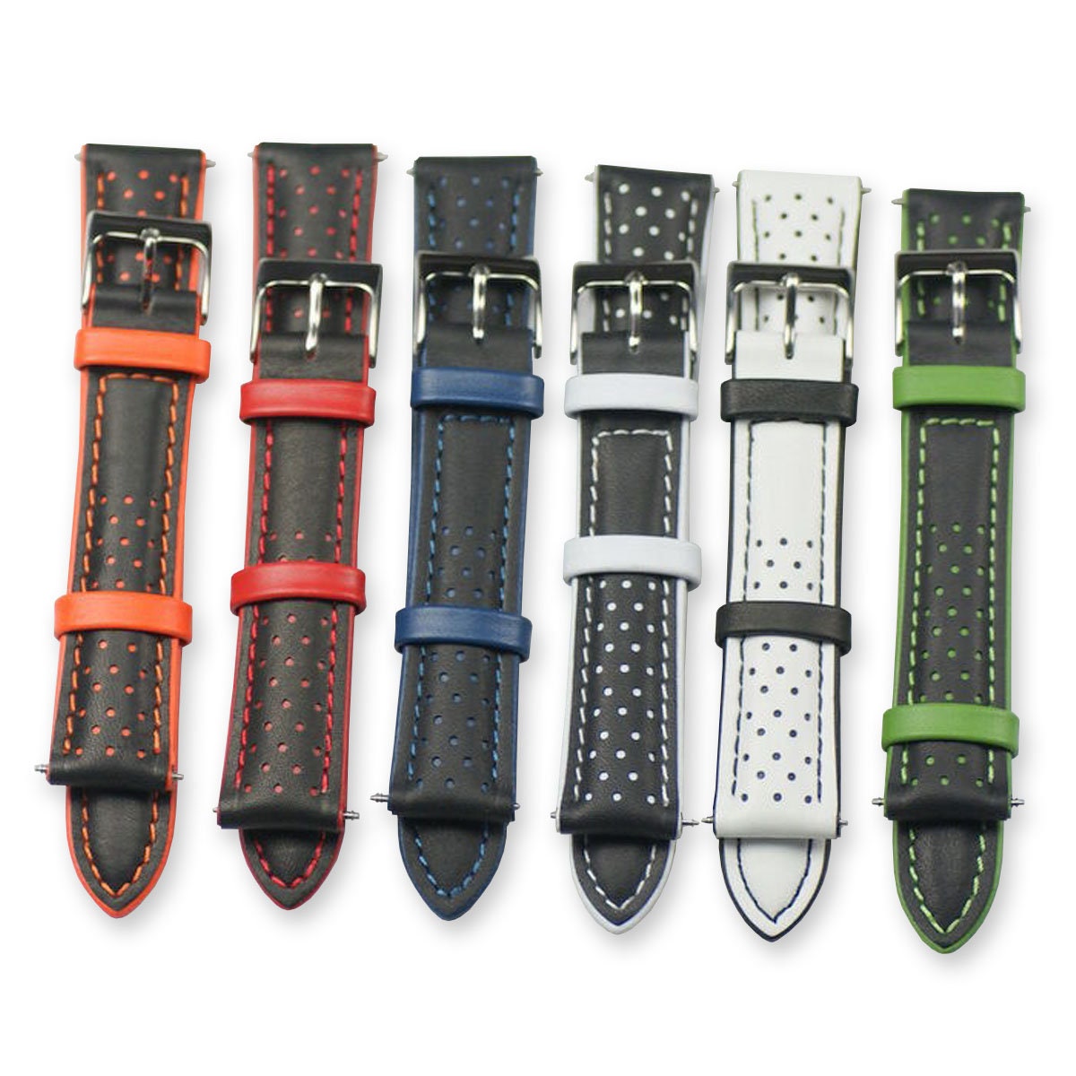Racing Contrast Genuine Leather Perforated Mens Watch Straps