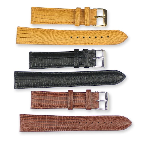 Mens watch strap lizard grain quality leather padded tan brown black 12mm -20mm