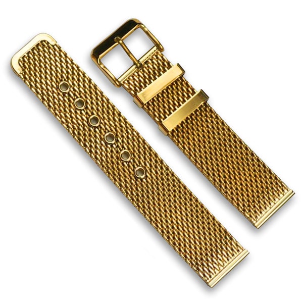 Gold Plated Stainless Steel Mesh Milanese Watch Strap Bracelet Buckle Shark