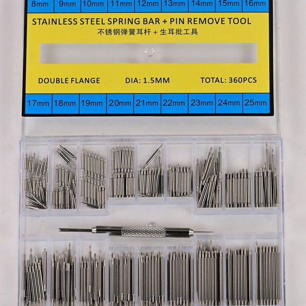 Assortment Watch Spring Bars + FITTING TOOL Straps Repairs Watchmakers 8 - 25mm