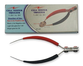 Cell or battery testing tweezers tester checking batteries have charge 1.5v 3v