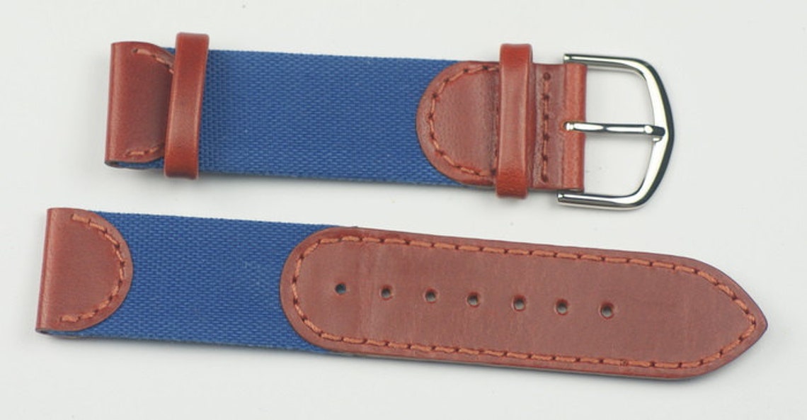 Leather & Fabric Mix Watch Straps 18mm 20mm Black Green Brown Etsy