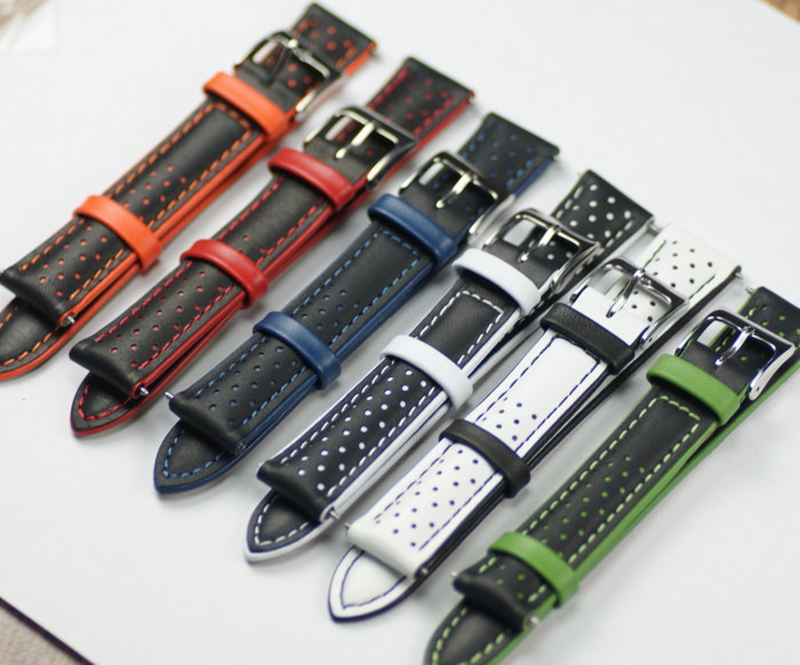 Racing contrast genuine leather perforated mens watch straps Etsy