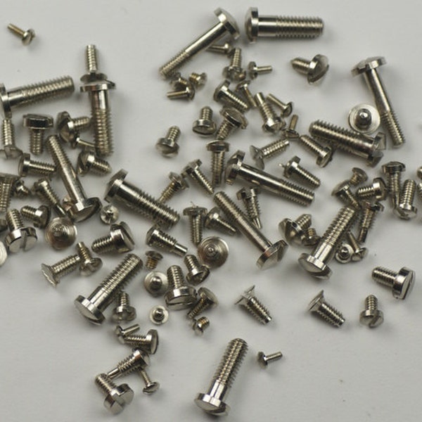 Clock screws x100 assorted nickelled for movements cases bells spares/repairs