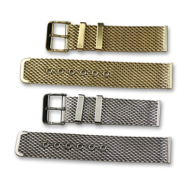 Quality mesh watch strap bracelet silver stainless steel or gold plated 12-22mm