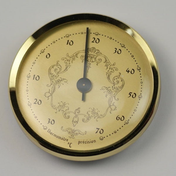 Thermometer insert gilt dial & bezel 54mm diameter 32mm hole barometer gold new