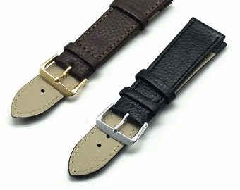 Mens Leather Watch Strap Band Black Brown Buffalo Grain 16mm-22mm Replacement