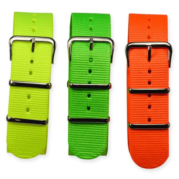 Neon Military Watch Strap Yellow Green Orange 18mm 20mm 22mm Tough Nylon