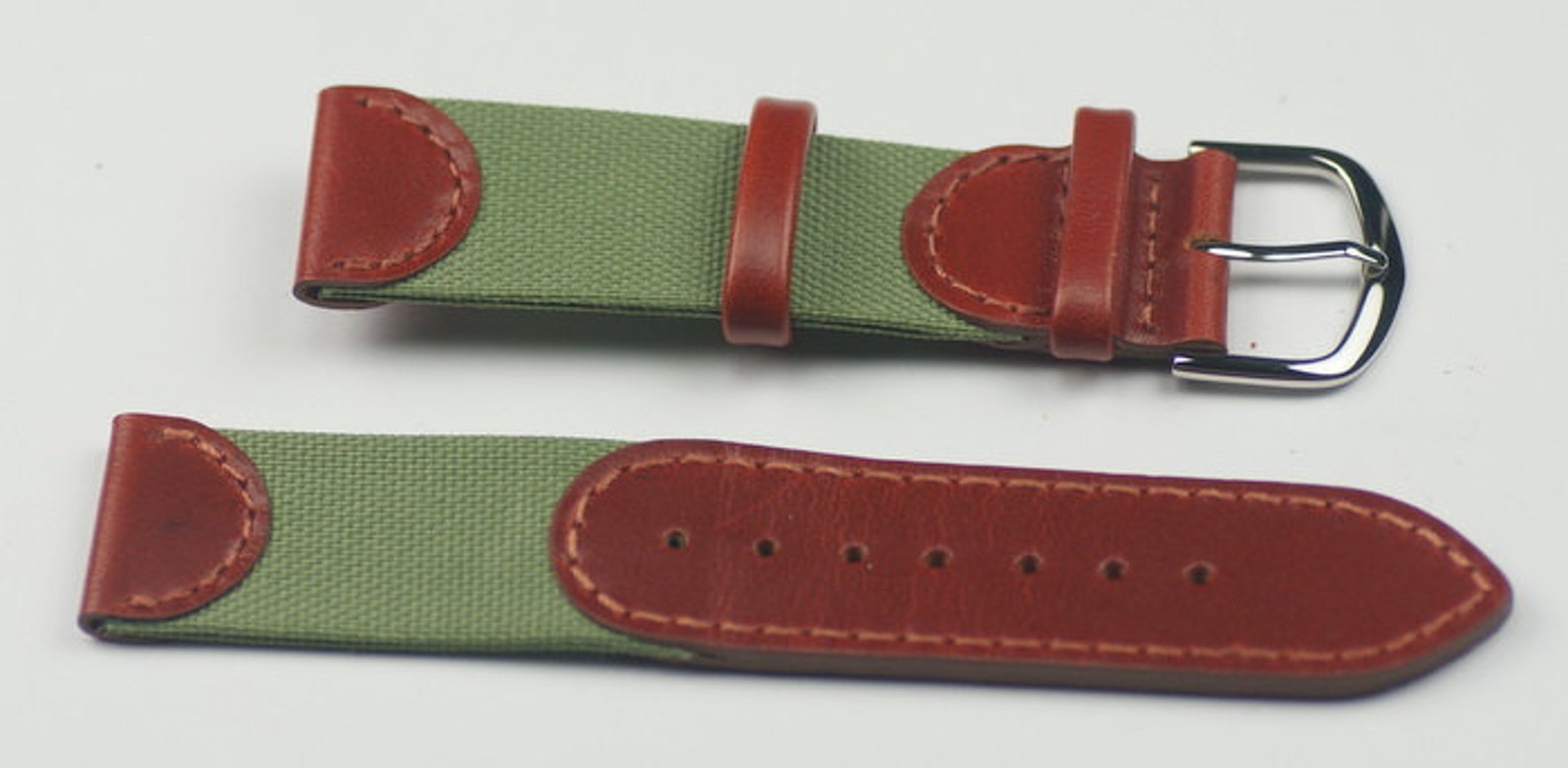 Leather & Fabric Mix Watch Straps 18mm 20mm Black Green Brown Etsy
