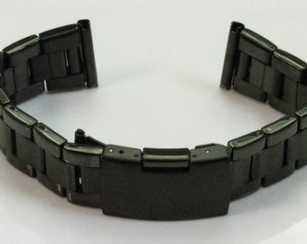 Bracelet Bouton poussoir Fermoir Black Inox Steel Watch 18mm - Remplacement 22mm