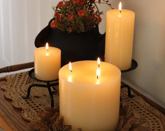 Long Burning~Unscented or French Vanilla, White Pillar Candles, Various Size Options.