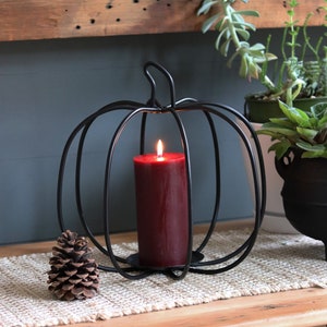 Back in Stock Now offered in two sizes Primitive, Rustic, Country, Iron Pumpkin Candle Holder. Fall Decor. image 10